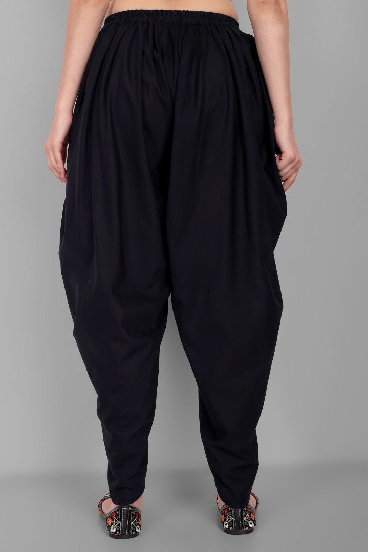 Ethnic Black Cotton Tulip Pant with Lace