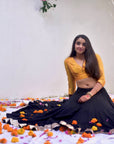 Girls Black Kalidar Light Gold Border Skirt