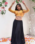 Women Black Kalidar Light Gold Border Skirt