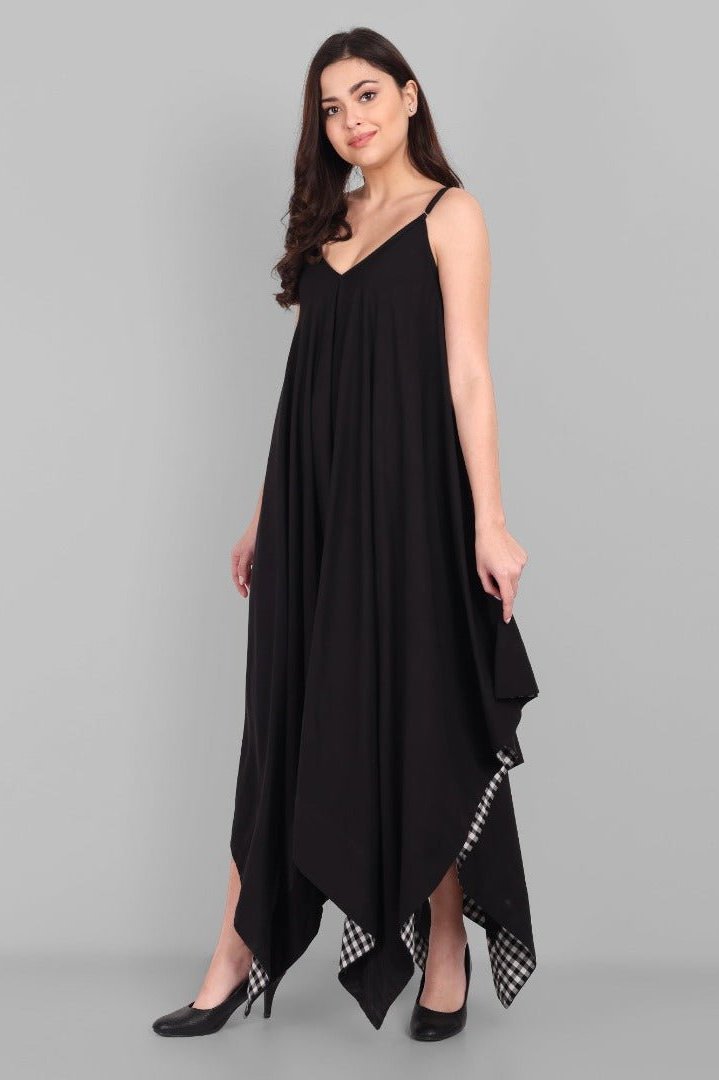 Black Long Alisha Handkerchief Dress Mera Rang Black Long Alisha Handkerchief Dress Mera Rang