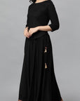 Ethnic Black Rayon Crop-top