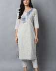 Blue Gray Modern Art Kurta Pants Set