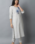 Blue Gray Modern Art Kurta Pants Set