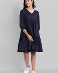 Blue Mul Cotton Graduated V-Neck Dress