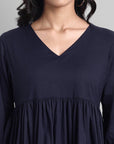 Blue Mul Cotton Graduated V-Neck Dress