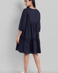 Blue Mul Cotton Graduated V-Neck Dress