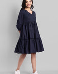 Blue Mul Cotton Graduated V-Neck Dress