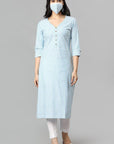 Blue V Neck Candy Cane Kurta