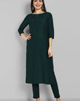 Bottle Green Straight Cotton Silk Pant with Pockets