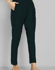 Bottle Green Straight Cotton Silk Pant with Pockets