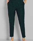 Bottle Green Straight Cotton Silk Pant with Pockets