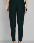 Bottle Green Straight Cotton Silk Pant with Pockets