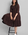 Brown Mul Cotton Graduated Short Dress
