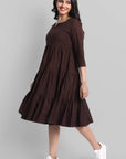 Brown Mul Cotton Graduated Short Dress