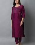 Burgundy Silk Sonapani Kurta Pants Set