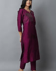 Burgundy Silk Sonapani Kurta Pants Set