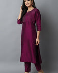 Burgundy Silk Sonapani Kurta Pants Set