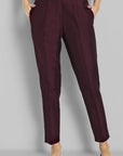 Burgundy Straight Cotton Silk Pant with Pockets