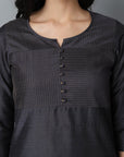 Charcoal Silk Sonapani Kurta Pants Set