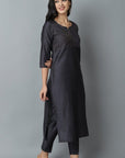 Charcoal Silk Sonapani Kurta Pants Set