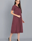 Chestnut Pin-Tuck cotton Linen Dress