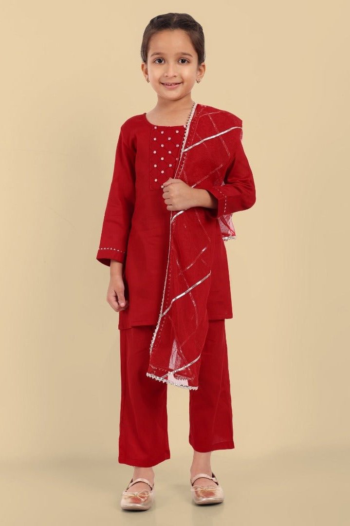 Red Kurta Set For Girls