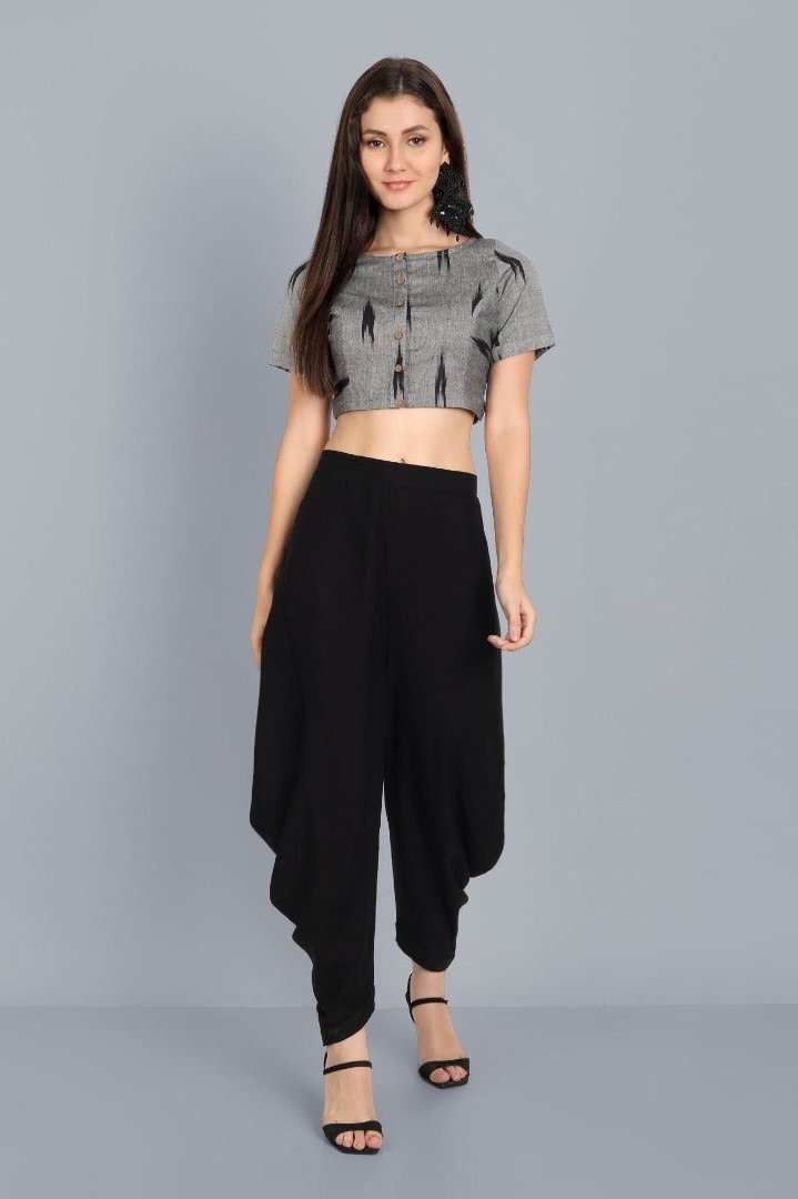 Gray Ikkat Boat Neck front button Blouse