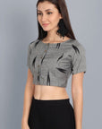 Grey Ikkat Boat Neck Saree Blouses