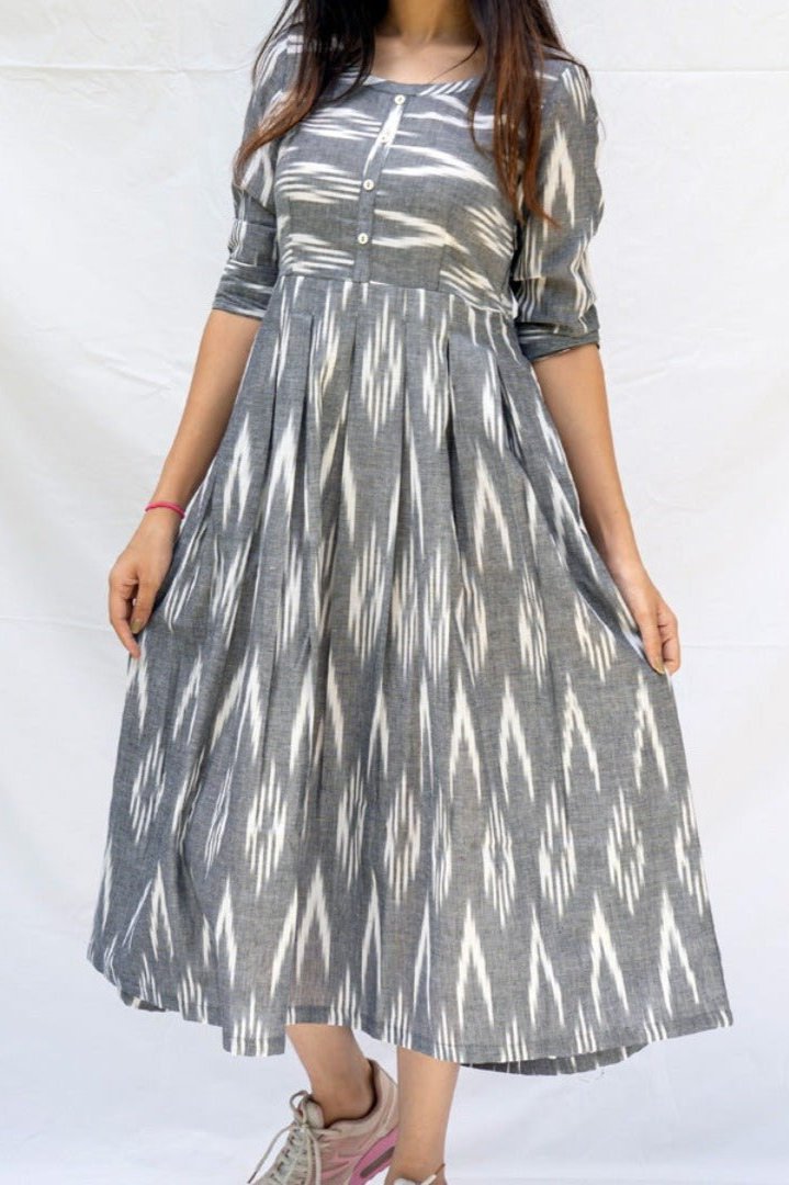 Women's Pure Cotton Ikkat Shirt-Dress, Button Front Knee Length | Rang   Mera Rang