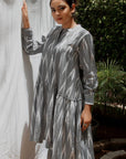 Gray Ikkat Knee Length Tennis Dress