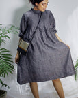 Gray Pin-Tuck Linen Dress Online
