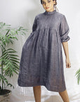 Gray Pin-Tuck Linen Dress