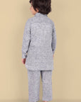Tan Gray Textured Soft Cotton Pathani Kurta and Shalwar