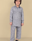 Tan Gray Textured Soft Cotton Pathani Kurta and Shalwar