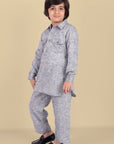 Tan Gray Textured Soft Cotton Pathani Kurta and Shalwar