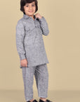 Tan Gray Textured Soft Cotton Pathani Kurta and Shalwar