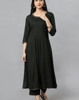 Black Green Anarika Rayon Kurta Dress