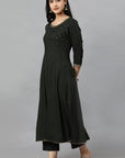 Dark Gray Green Anarika Rayon Kurta Dress