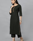 Black Green Jehlum Kurta Pants Set
