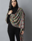 Dark Gray Green Kalamkari Pashmina-Cashmere Stole