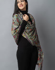 Dark Gray Green Kalamkari Pashmina-Cashmere Stole