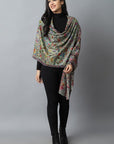 Dim Gray Green Kalamkari Pashmina-Cashmere Stole