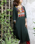 Dim Gray Green Laila Patchwork Kurta