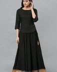 Black Green Rayon Crop-top