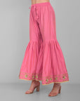 Gray Gulabi Phool Gharara and Kurta with Dupatta - Set of 3
