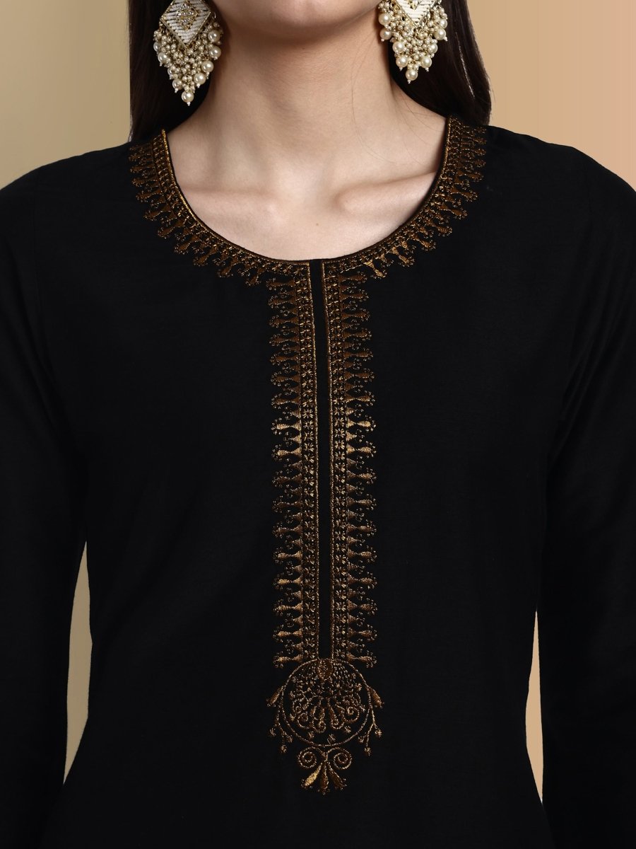 Handcrafted Black Textured Silk Co-Ord - Set of 3