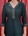 Handcrafted Bottle Green Embroidered Co-Ord - Set of 2