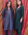 Handcrafted Bottle Green Embroidered Co-Ord - Set of 2