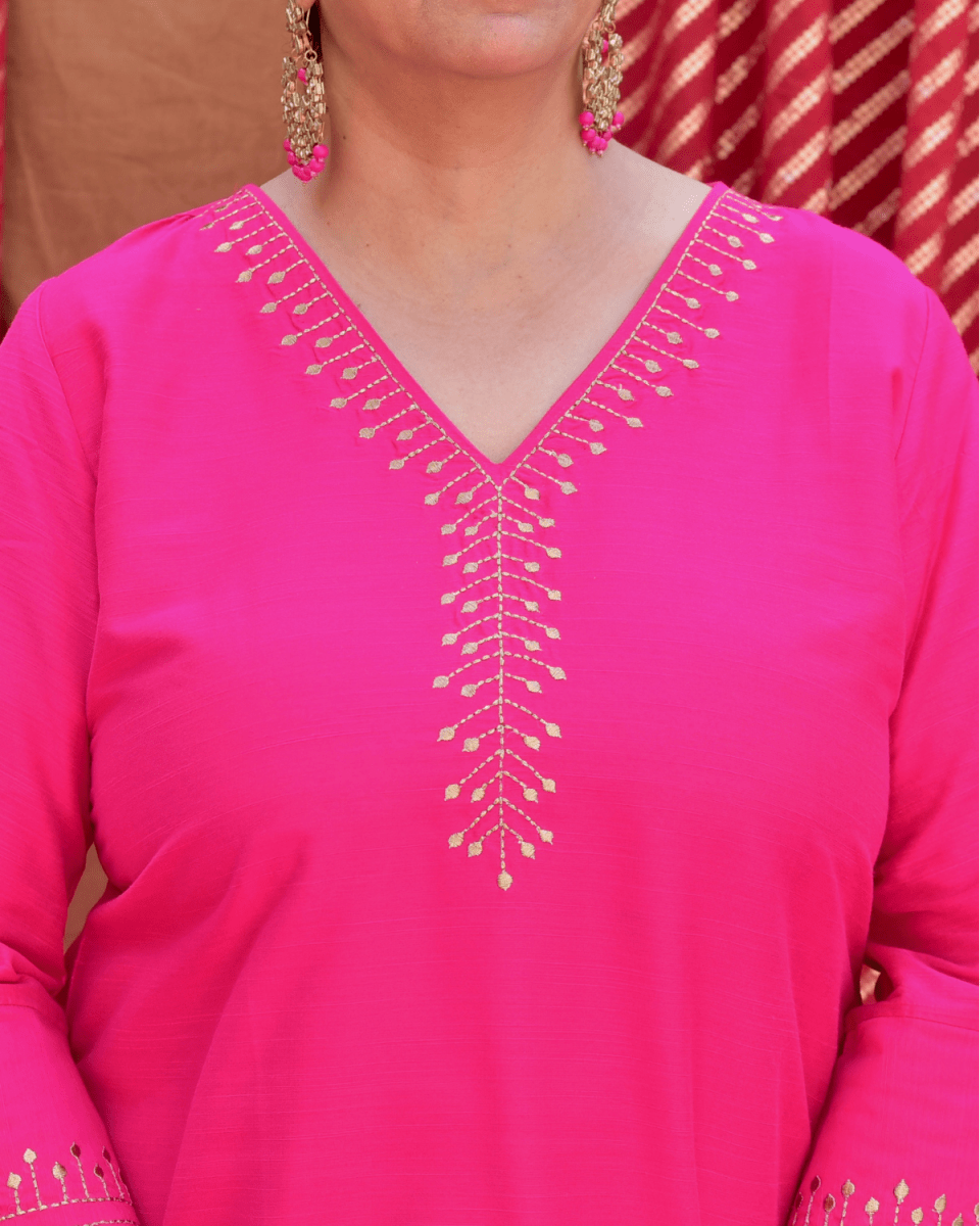 Handcrafted Hot Pink Embroidered Co-Ord - Set of 2