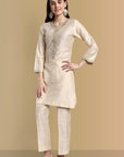 Handcrafted Offwhite Textured Silk Co-Ord - Set of 3